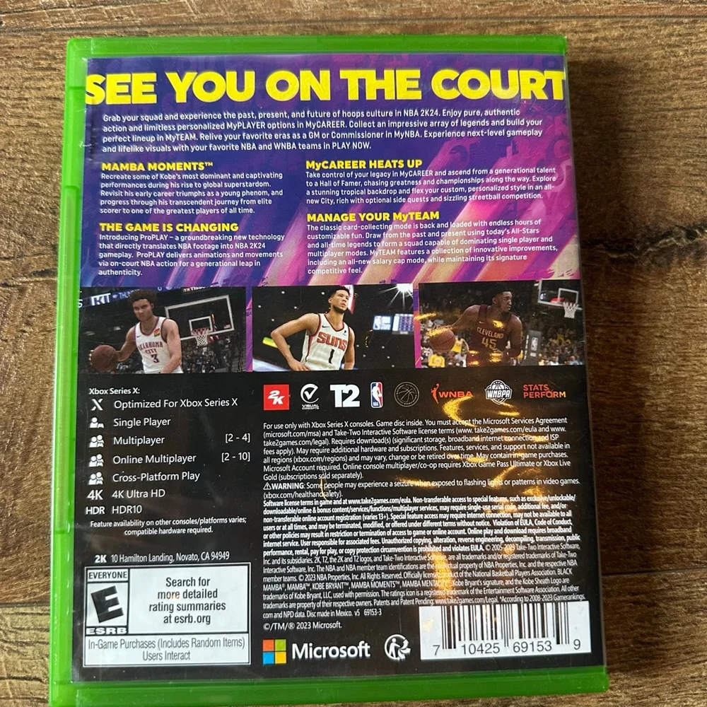 Unisex Xbox NBA 2K24 Kobe Bryant Edition Video Game Green Purple